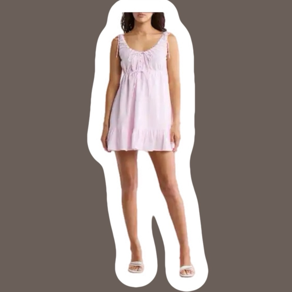 Lush Pink and White Pinstriped Dress Button and Bow Detail New with Tags Size M